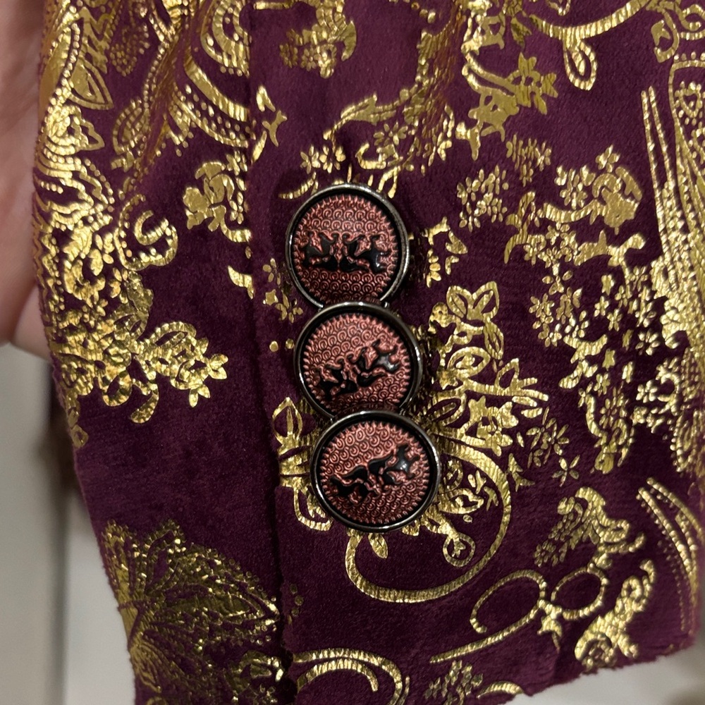Gold and Burgundy Velvet Paisley Blazer - Picture 10 of 14